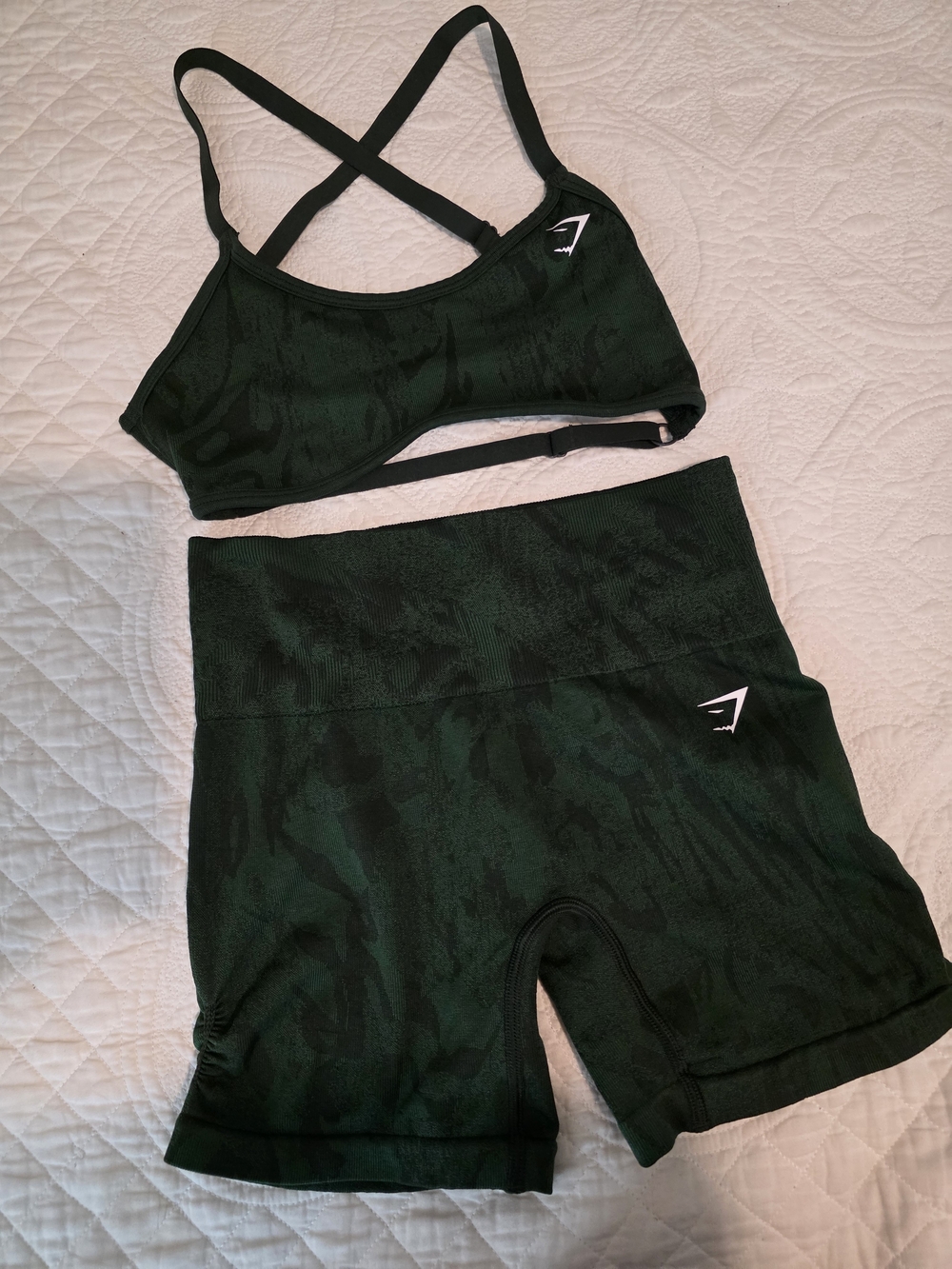 Gymshark Dark Green Seamless Sports Bra & Shorts Set
